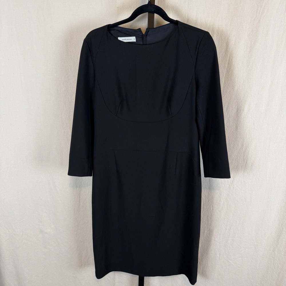 Rene Lezard Black Sheath Dress‎ 34 Sleeve Knee Length Business Career Size 40
